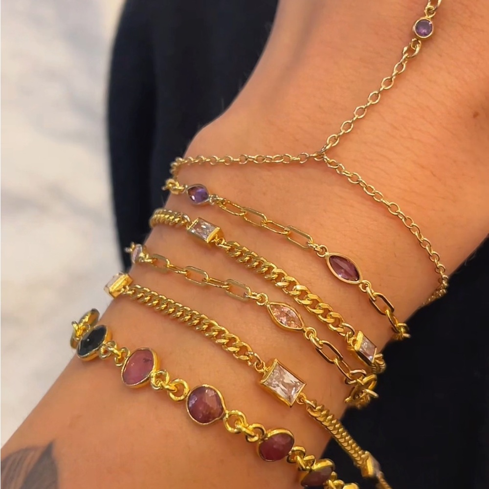 Pink Marquise Gold Filled Bracelet | Handmade 14k Gold Filled Marquise Paperclip